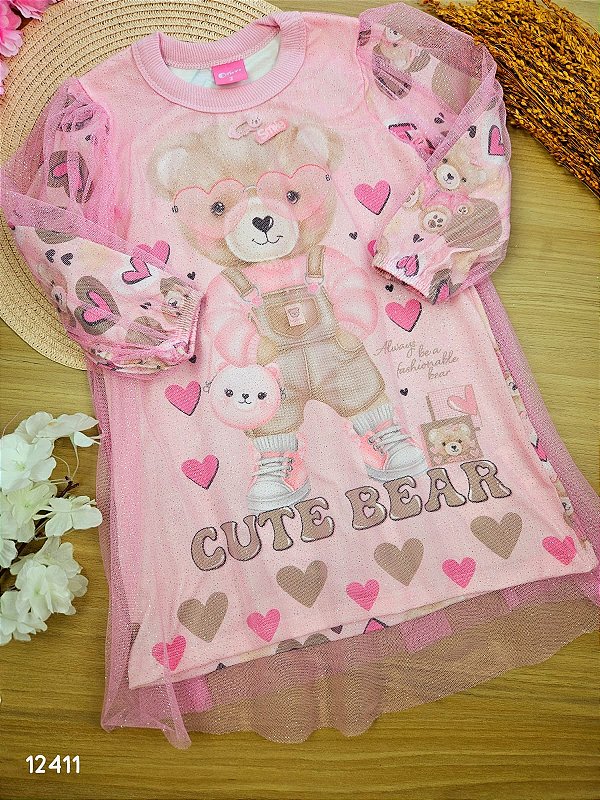 Vestido Ursinho Com Tule Rosa Mundo Cinti