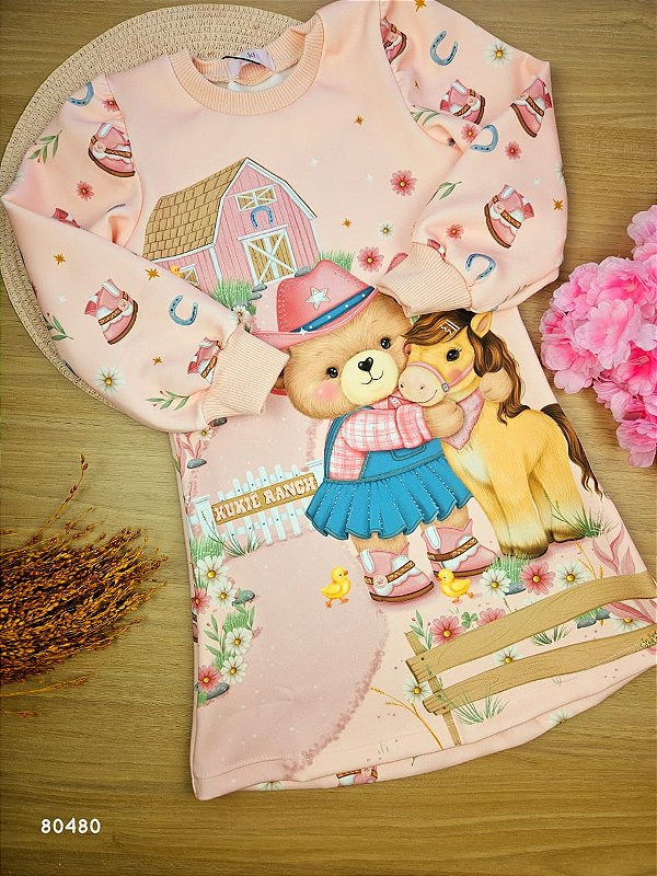 Vestido em Fly Tech Boiadeiro Kukiê Infantil Menina