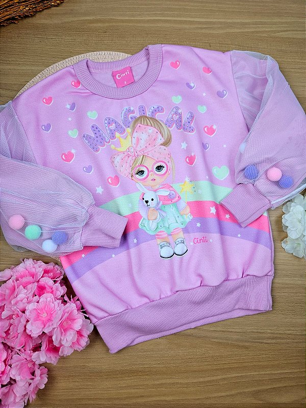Blusa em Moletom PomPom Lilás Cinti