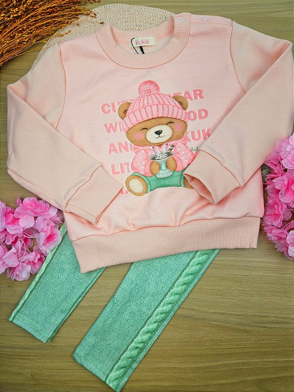 Conjunto de Blusão com Pelúcia e Calça Legging em Termoskin Kukiê Bebê Menina