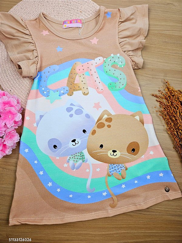 Vestido em Molecotton Cats Mon Sucré