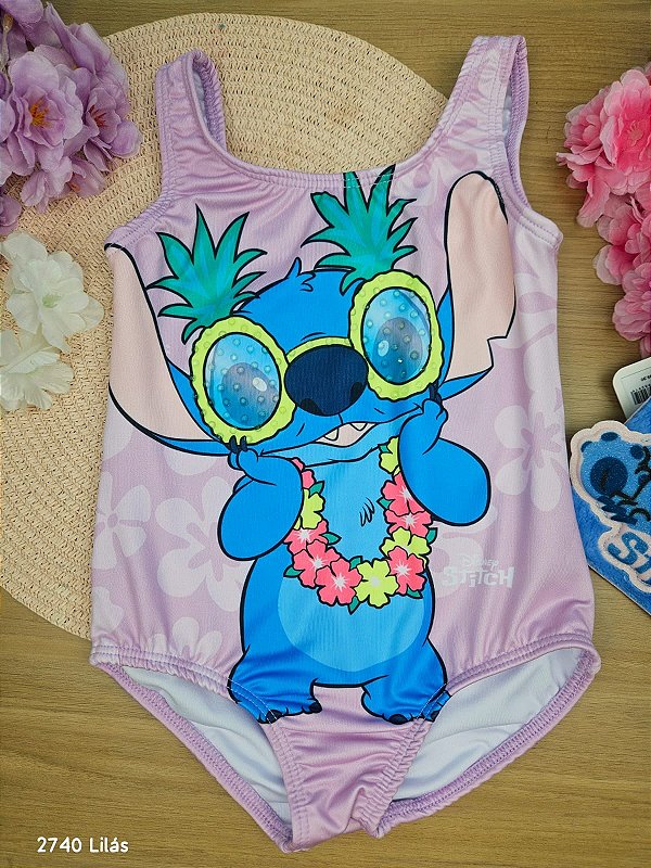 Maiô com Proteção Solar Stitch Lilás Disney Fakini