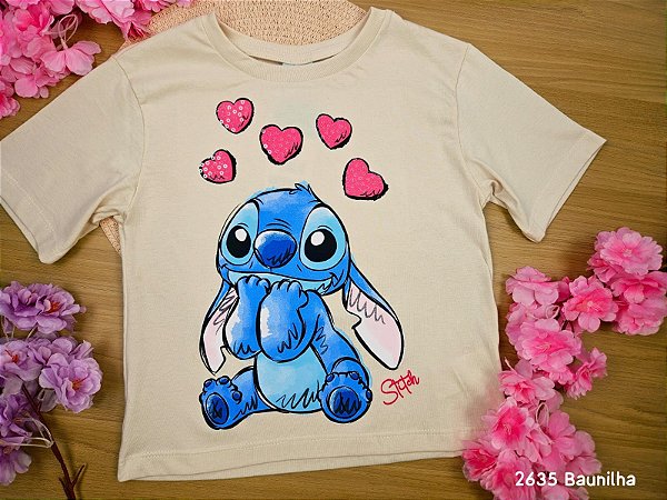 Blusa Stitch Disney 100% Algodão Baunilha Fakini