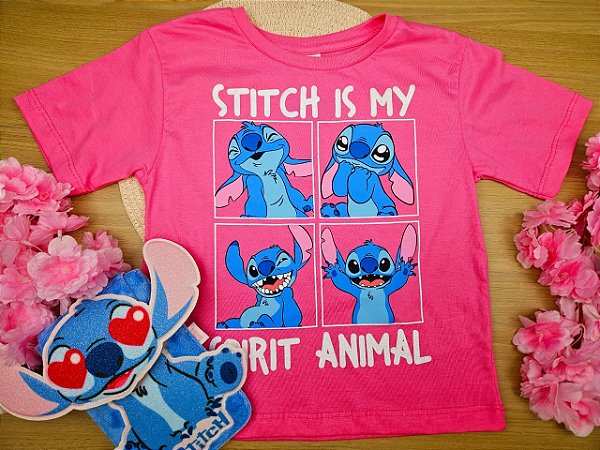 Blusa Stitch Disney 100% Algodão Rosa Fakini