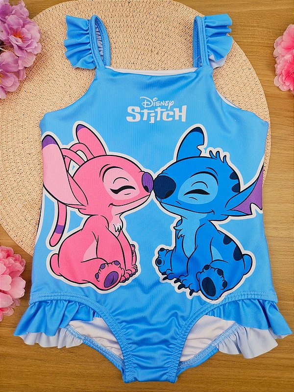 Maiô Moda Praia Stitch Disney Com Proteção UV Azul Fakini