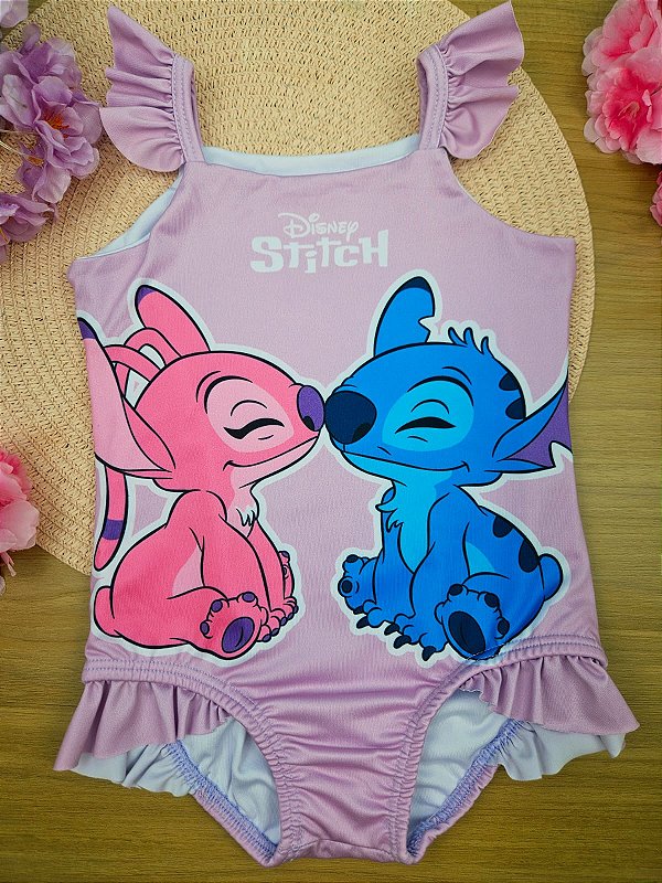 Maiô Moda Praia Stitch Disney Com Proteção UV Lilás Fakini
