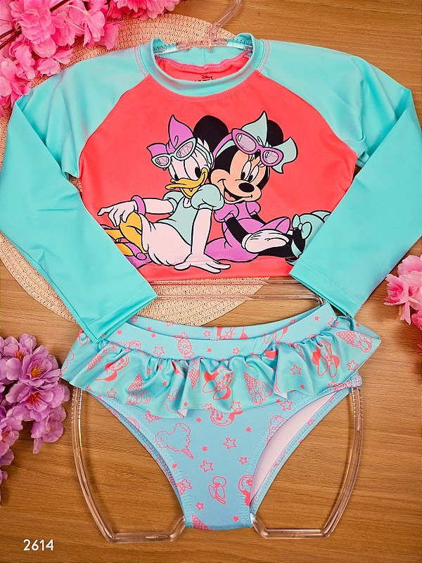 Conjunto Moda Praia Minnie Disney Com Proteção UV Fakini