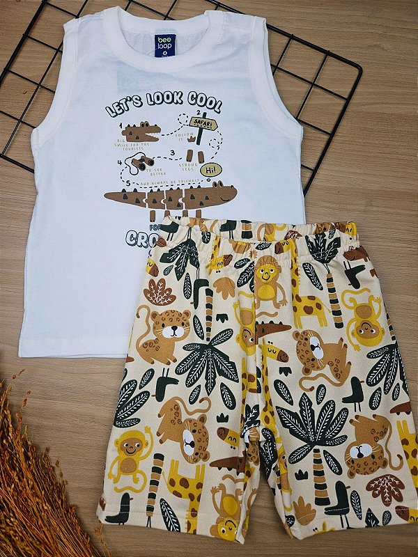 CONJUNTO REGATA MALHA BERMUDA MOLETOM Natural Bee Loop