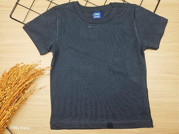 Camiseta Manga Curta em Meia Malha Preta Bee Loop