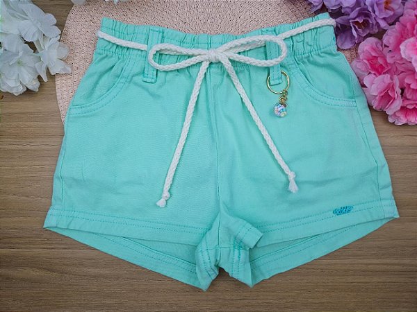 Shorts em Sarja com Elastano Kukiê Infantil Menina Verde Claro