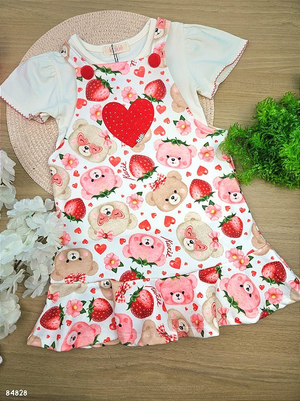 Conjunto de Blusa em Cotton e Salopete em Molecotton Kukiê Bebê Menina