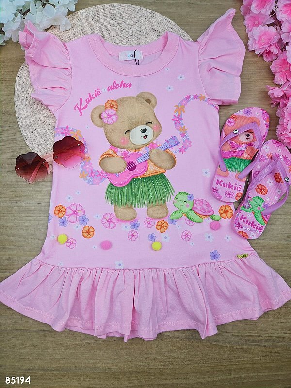 Vestido em Meia Malha Kukiê Infantil Menina Rosa
