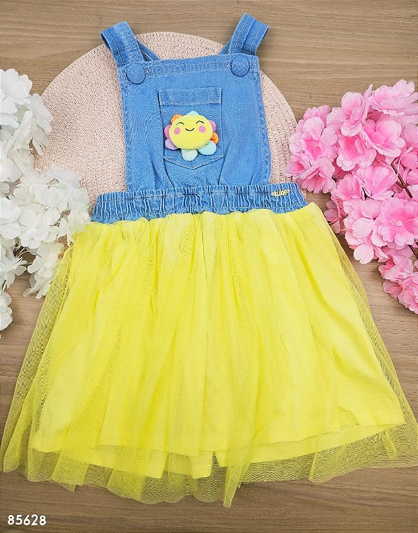 Salopete em Jeans e Tule com Elastano Kukiê Bebê Menina