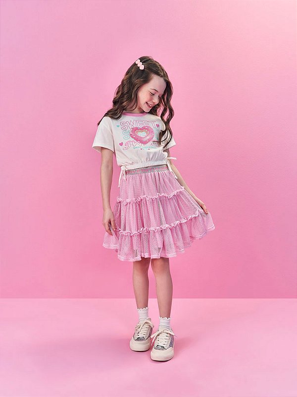 Conjunto Blusa e Saia Rosa Iogurte Cinti