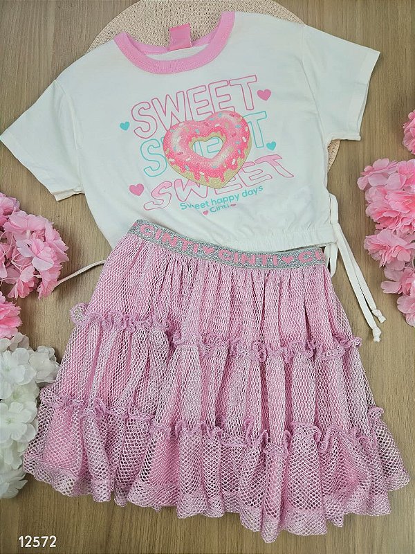 Conjunto Blusa e Saia Rosa Iogurte Cinti
