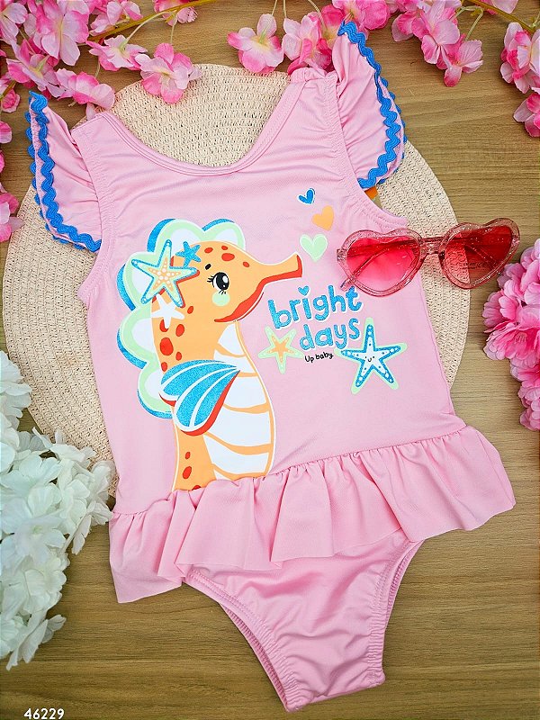 Maiô em Malha UV Rosa Prisma Up Baby