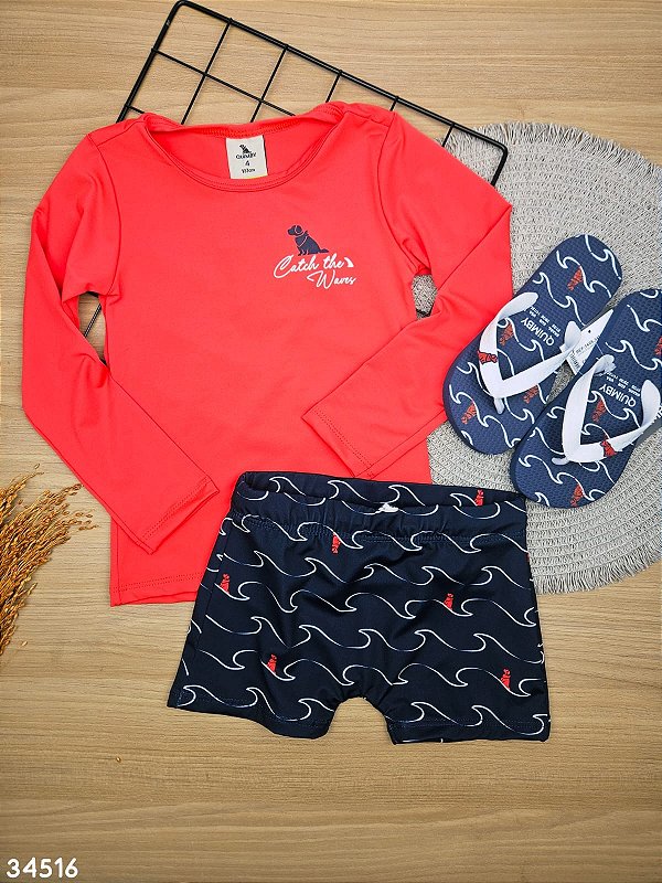 Conjunto Blusa Manga Longa e Sunga Moda Praia Com Proteção UV Quimby