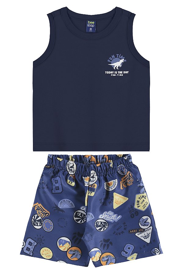 CONJUNTO REGATA MALHA BERMUDA MICROFIBRA AZUL ESCURO BEE LOOP