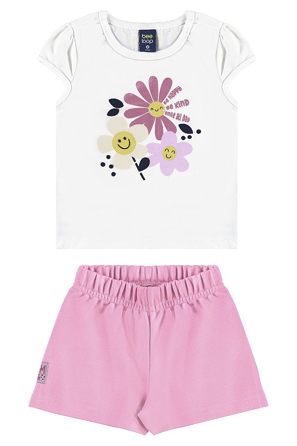 CONJUNTO BLUSA MEIA MALHA SHORT MOLETOM BRANCO ESPECIAL BEE LOOP