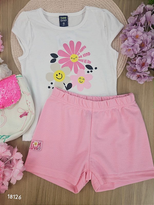 CONJUNTO BLUSA MEIA MALHA SHORT MOLETOM BRANCO ESPECIAL BEE LOOP