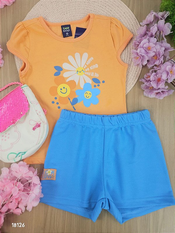 CONJUNTO BLUSA MEIA MALHA SHORT MOLETOM TANGERINA BEE LOOP