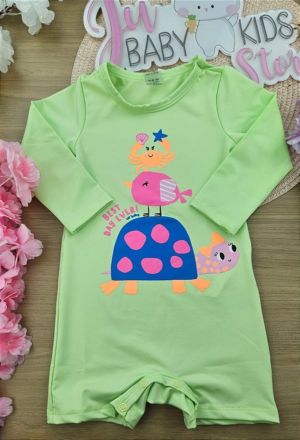 Macaquinho Manga Longa em Malha UV Verde Up Baby