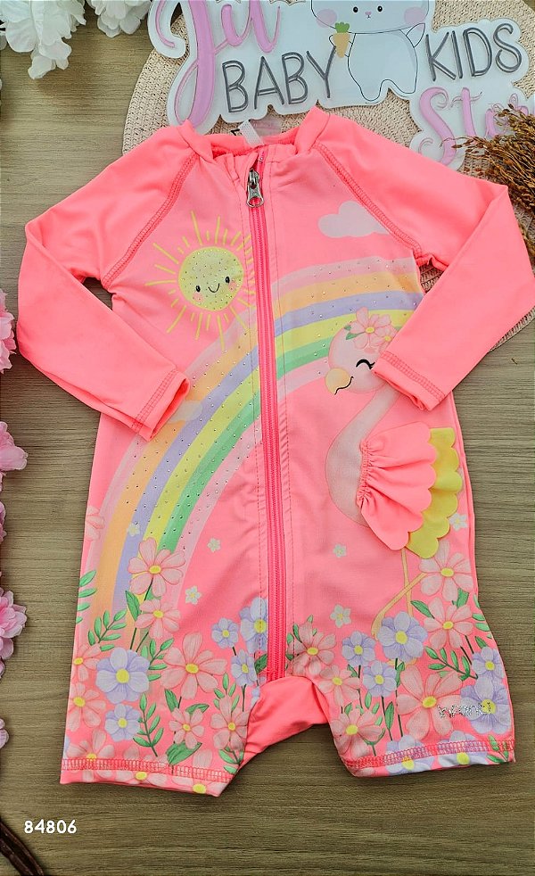 Macacão em Malha Uv Dry com Proteção Uv 50+ Infanti Bebê Menina