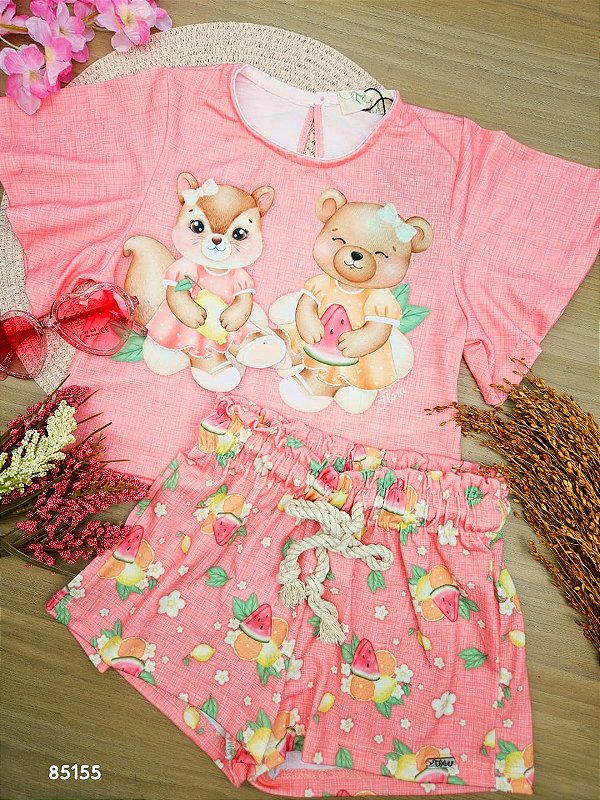 Conjunto de Blusa Boxy e Shorts em Malha Fresh Infanti Infantil Menina