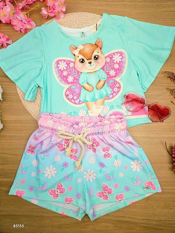 Conjunto de Blusa Boxy e Shorts em Malha Fresh Infanti Infantil Menina