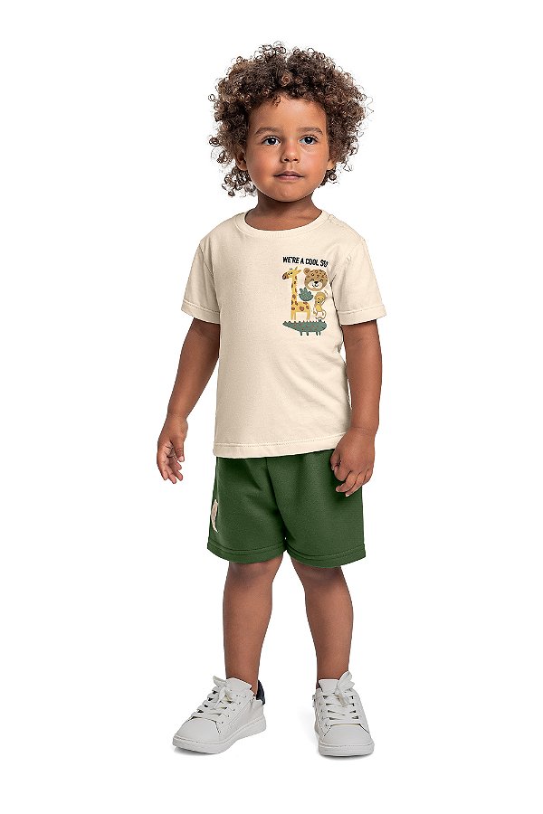 CONJUNTO CAMISETA MALHA BERMUDA MOLETOM BEGE BEE LOOP