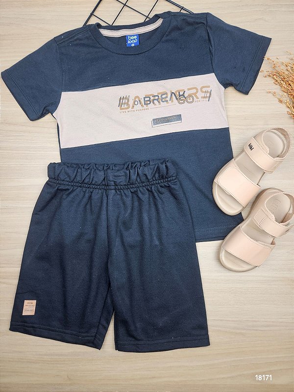 Conjunto Camiseta Malha e Bermuda Moletom Bee Loop