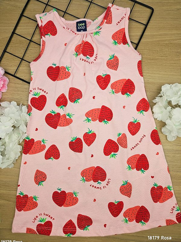 Vestido sem Manga em Meia Malha Rosa Bee Loop