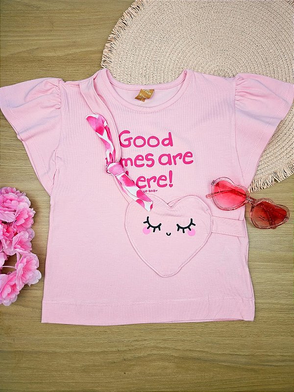 Blusa Manga Curta em Cotton Rosa Up Baby