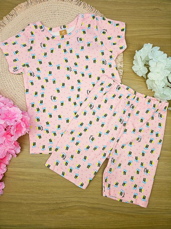 Pijama Blusa e Bermuda Ciclista em Suedine Abelhinhas Up Baby