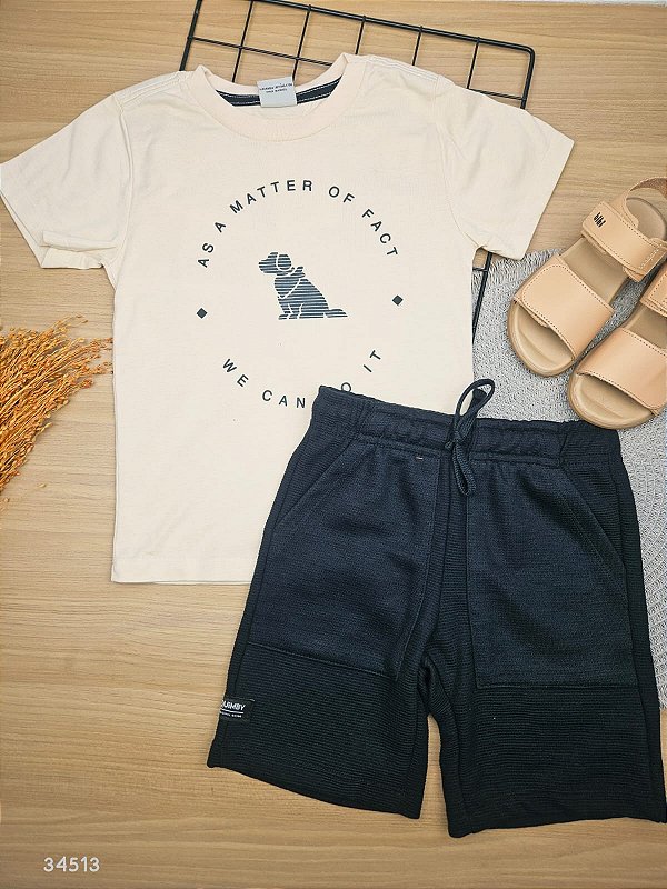 Conjunto de Camiseta de Malha e Bermuda de Moletom Gorgurão Quimby