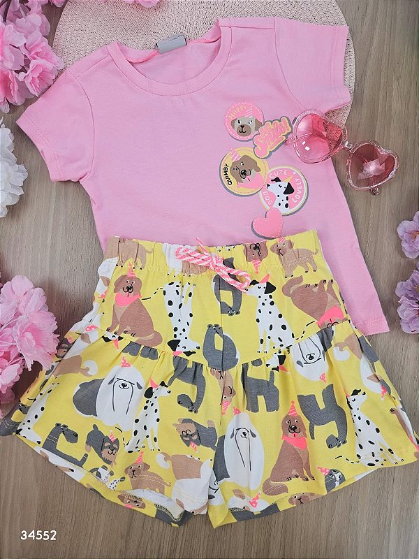 Conjunto Blusa e Short em Cotton Rosa Prisma Quimby