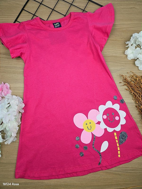 Vestido Manga Curta em Meia Malha Framboesa Bee Loop