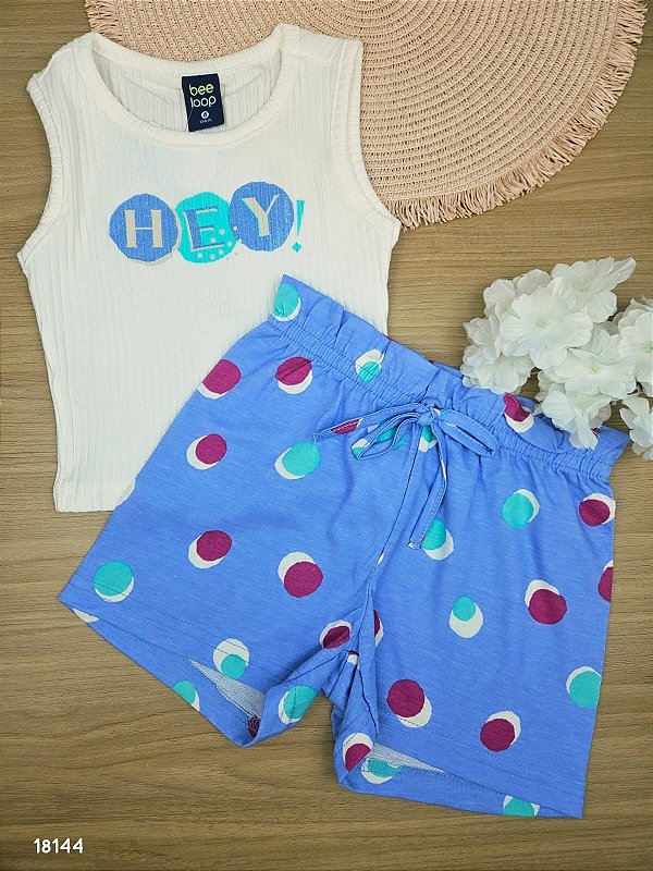 Conjunto Blusa Ribana e Short Meia Malha Natural Bee Loop