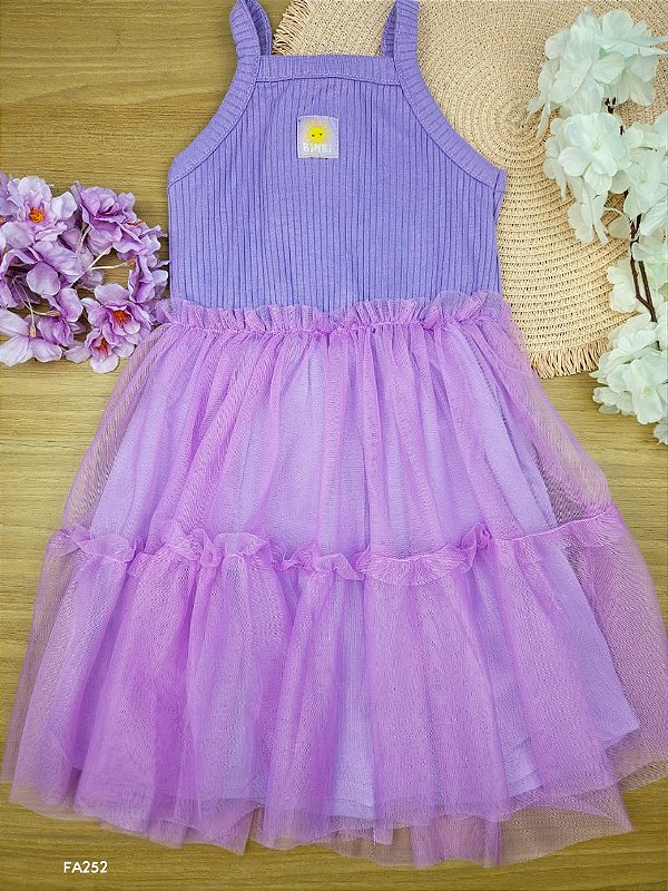 Vestido com Tule Solzinho Lilás Bimbi
