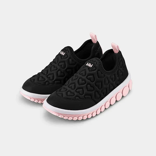 Tênis Infantil Bibi Roller 2.0 Preto com Rosa de Coração Bibi