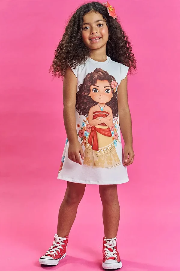 Vestido em Molecotton Moana Kukiê Infantil Menina
