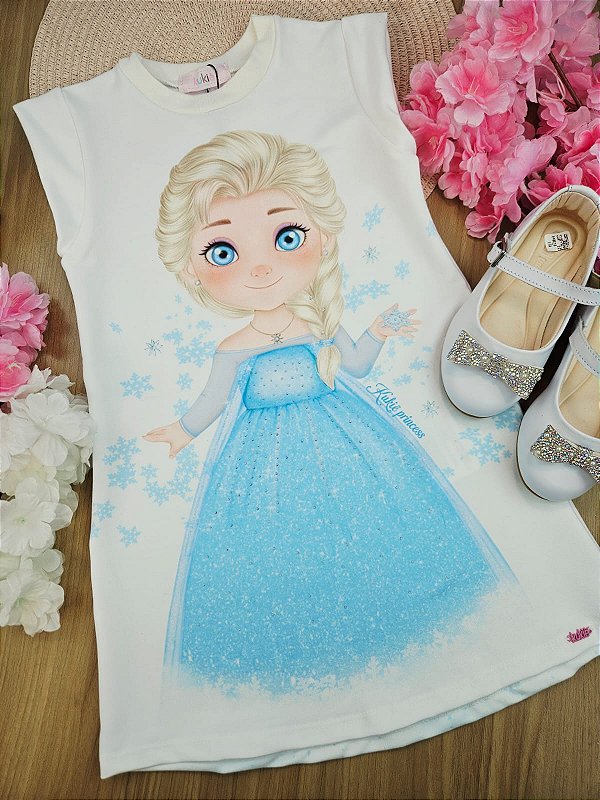 Vestido em Molecotton Frozen Elsa Kukiê Infantil Menina