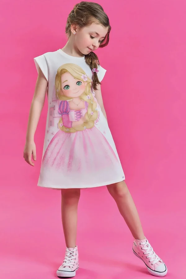 Vestido em Molecotton Rapunzel Kukiê Infantil Menina