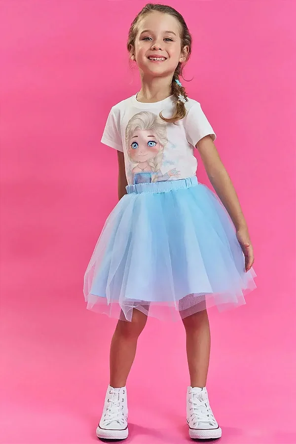 Saia em Tule Azul Kukiê Infantil Menina