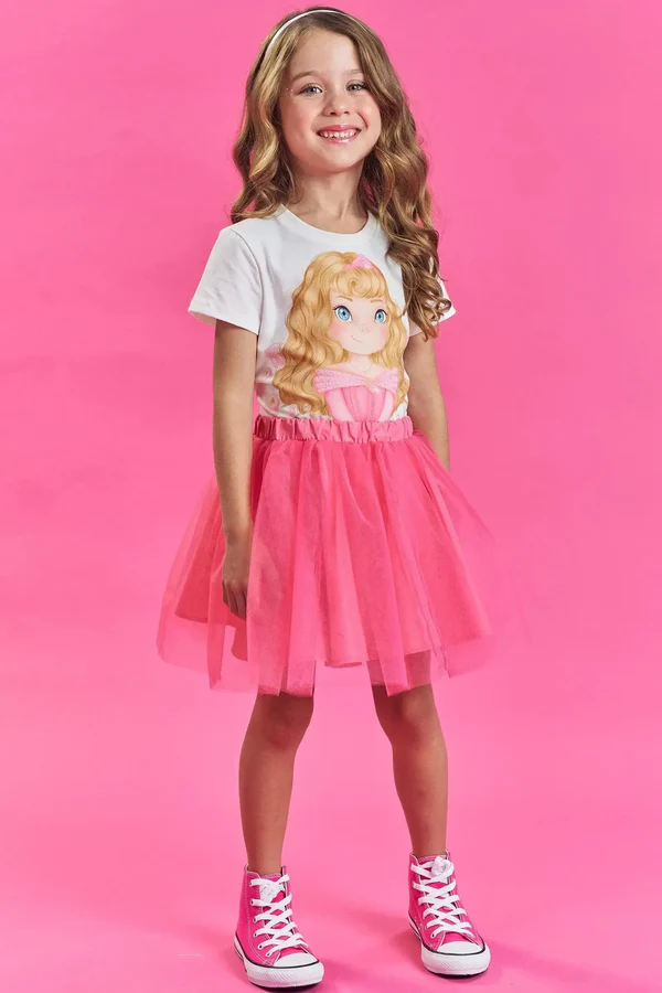Saia em Tule Rosa Kukiê Infantil Menina
