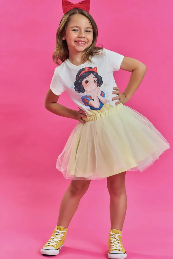 Saia em Tule Amarelo Kukiê Infantil Menina