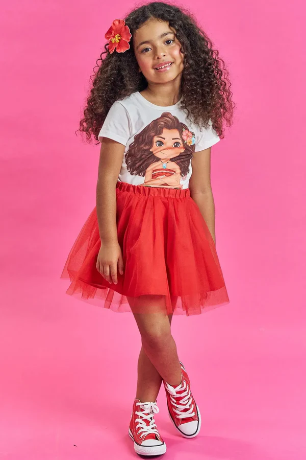 Saia em Tule Vermelho Kukiê Infantil Menina