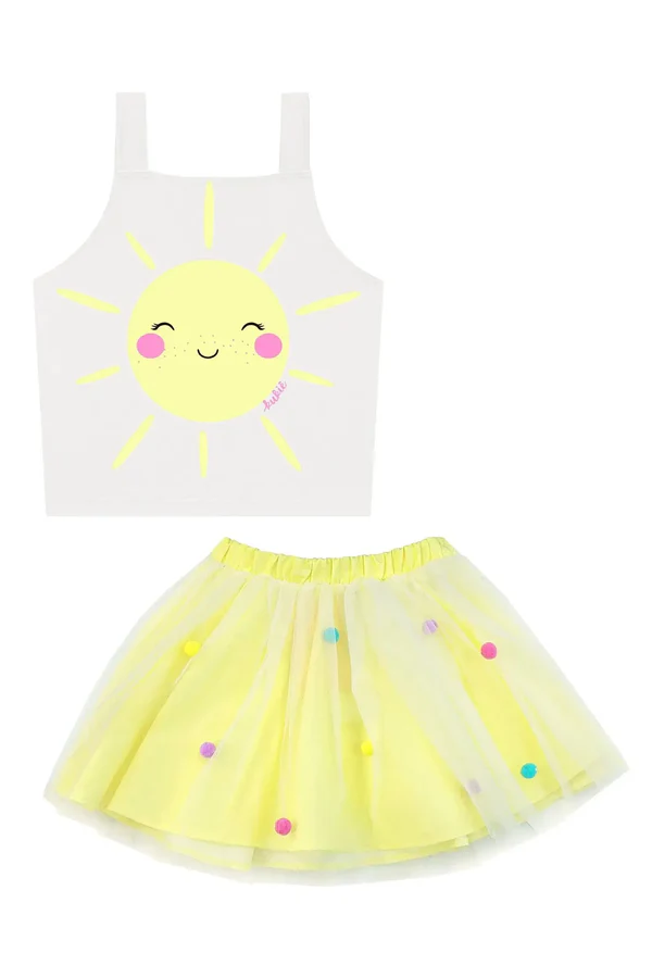 Fantasia de Sol (Blusa Cropped em Fly Tech e Saia em Tule) Kukiê Infantil Menina