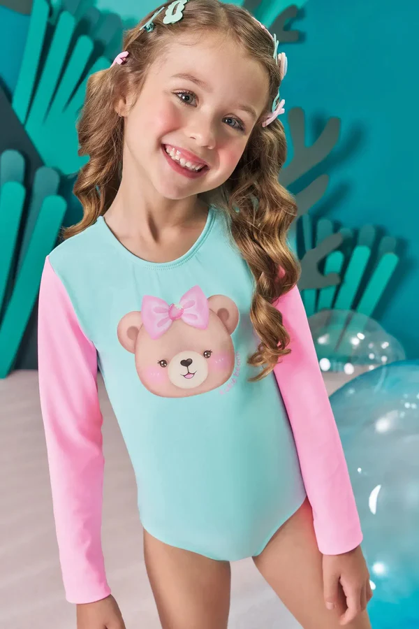 Maiô em Malha em Poliamida com Proteção UV50+ Kukiê Infantil Menina