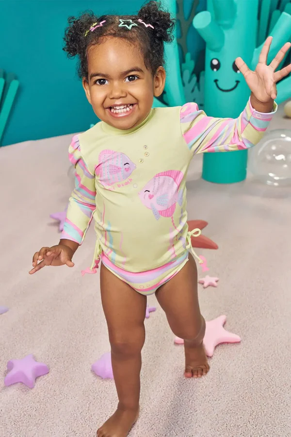 Conjunto de Blusa e Calcinha em Malha com Proteção UV50+ Kukiê Bebê Menina